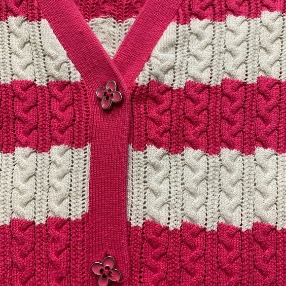 Pink Tartan cotton striped cardigan. Ladies M. EUC. - Picture 3 of 9